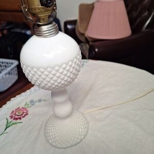 White Hobnail Diamond cut Milk Glass Table Lamp
